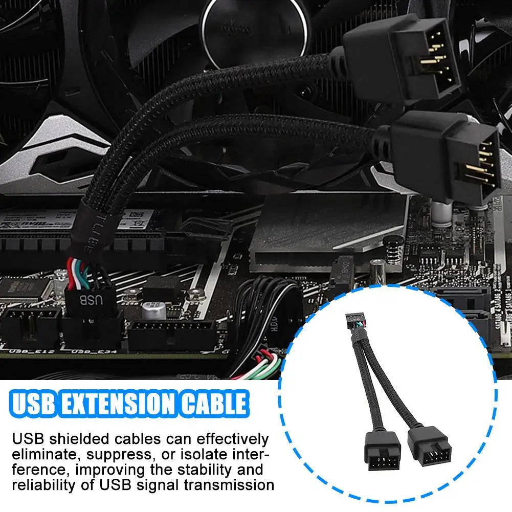 Computer Motherboard USB Extension Cable 9 Pin 1 Female To 2 Male Y Splitter Audio HD Extension Cable For PC DIY