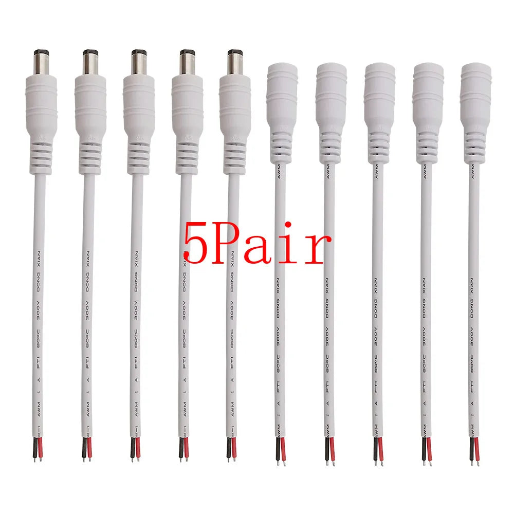 White 5.5x2.1mm 12V DC Power Supply Adapter DC 5.5*2.1mm Male Plug Female Jack Socket Cable Wire Pigtail Connector