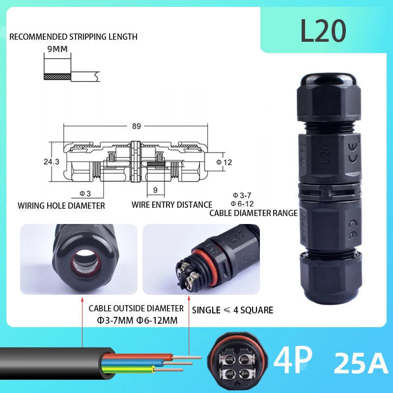 IP68 Waterproof Connector Outdoor LED Lighting Sealed Connector  Assembly Type Wire And Cable Quick Terminal Connector 2/3/4/5P