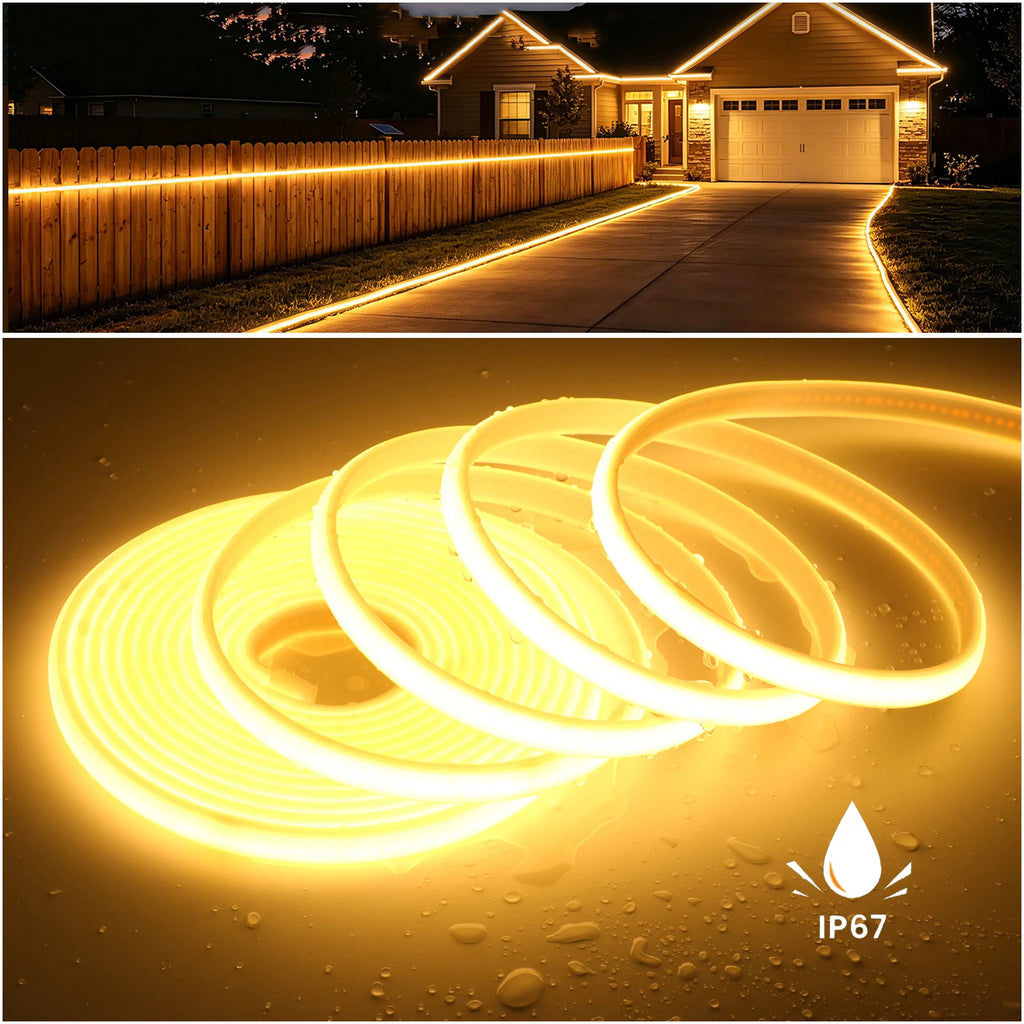 DC12V 24V COB Strip With 2PIN /DC Cable IP67 Waterproof Outdoor Home Decor Flexible Ribbon Rope LED Neon Light 3000K 4000K 6000K