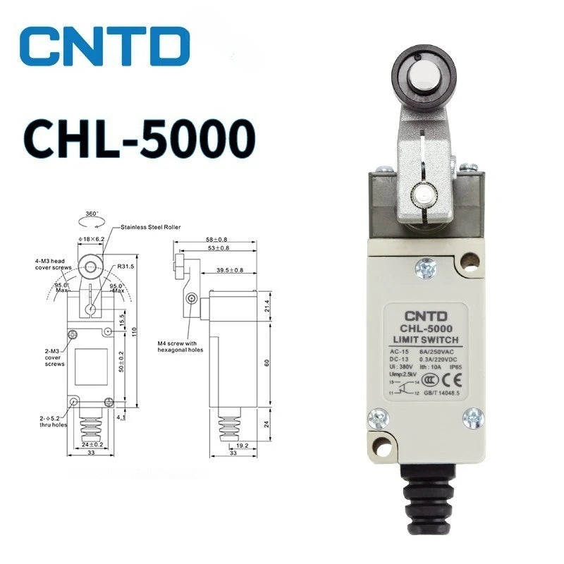 CNTD Vertical Travel Limit Switch 10A 250V CHL‑5000 CHL‑5030 CHL‑5050 CHL‑5200 CHL‑5220 CHL‑5300 Micro Switch IP65 Waterproof