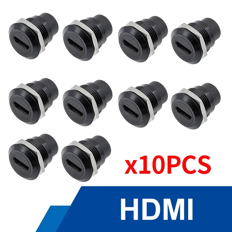10Pcs Metal D‑Type Panel Mount Socket RJ45 CAT6 HDMI USB3.0 Straight Through Network Connector Module Round Panel Mount Adapter