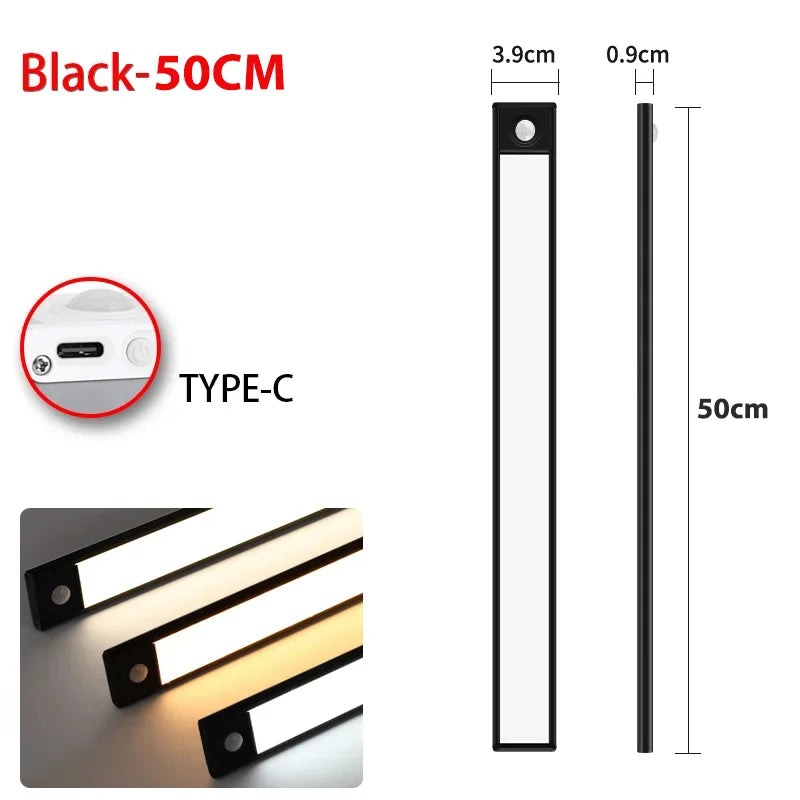 LED Night Light 20/30/40/60CM Motion Sensor Wireless USB Cabinet Night Light Wardrobe Lamp For Kitchen Cabinet Bedroom Wardrobe