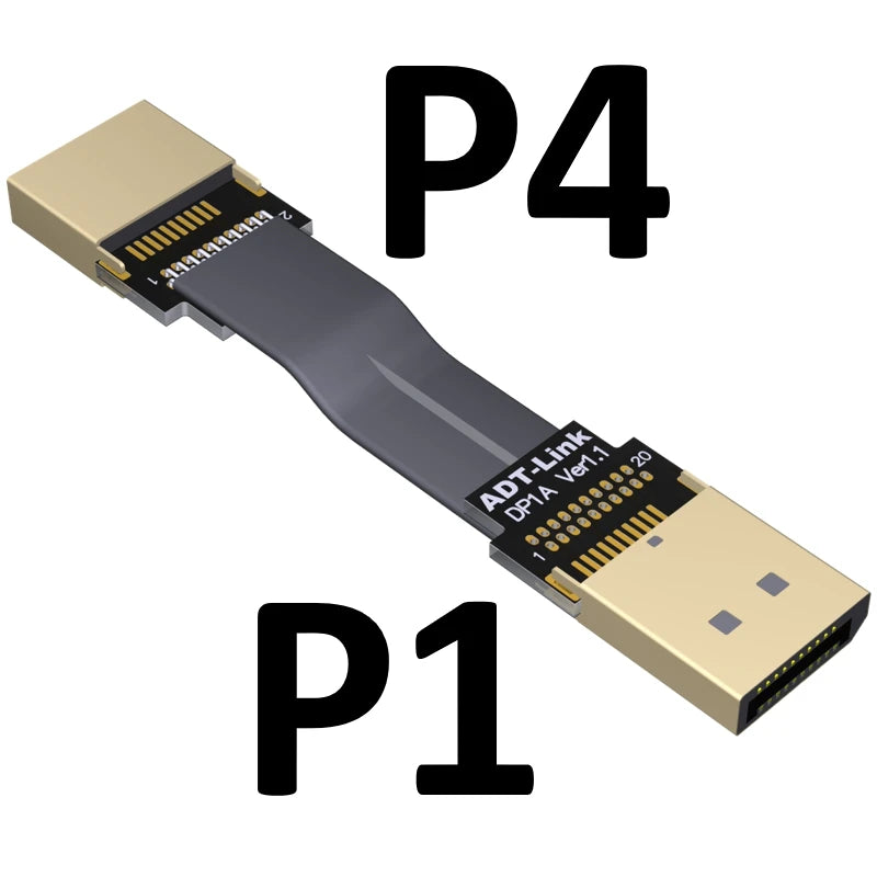 DisplayPort Ribbon Extension Cable Male-Female Flat EMI shielding FPC Cable DP 90 degree Angle Connector With mounting bracket