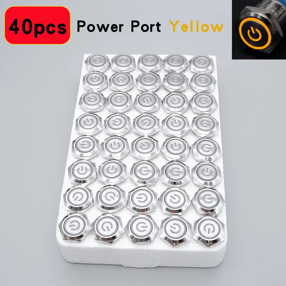 40pcs 16mm 19mm Metal Button Switch PC Power LED Light Waterproof Car Start On Off Momentary Latching 3V 5V 6V 12V 24V 220V Red