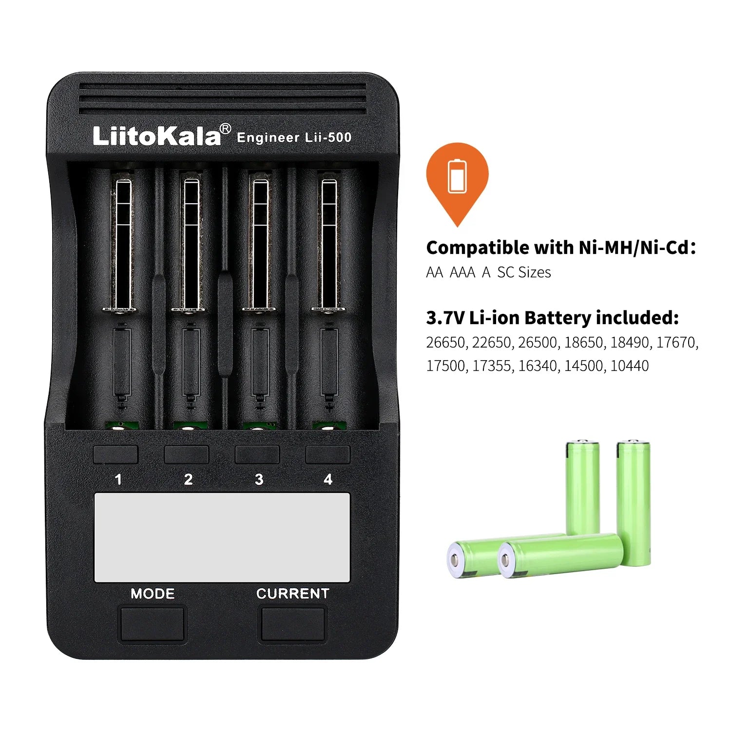 LiitoKala LII-500 Smart Universal LCD Battery Charger for Li-ion Ni Mh AA AAA 10440 14500 16340 17335 17500 18490 17670 18650