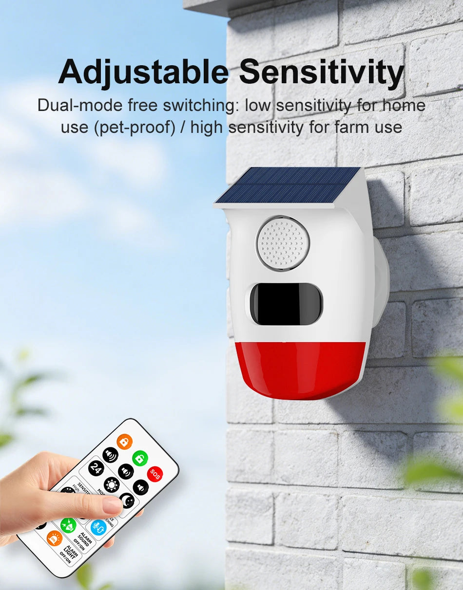 PGST Solar 120dB Independent Alarm Detector PIR Infrared Motion Sensor Siren Horn Home Security Protection Outdoor Waterproof