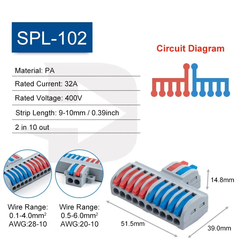 Mini 1 In Multiple Out SPL Quick Easy Splitter Push-in lever Splicing Connectors Terminals Compact Conductor Wiring Connector