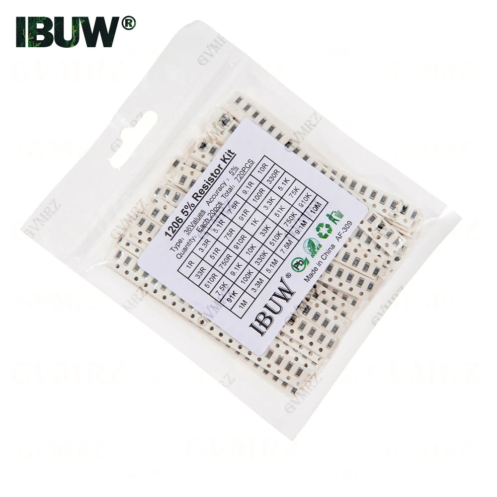 0201 0402 0603 0805 1206 1% 5% SMD Resistor Assorted Kit 1R-1M 10K 100K 1K 100R Resistance Set DIY
