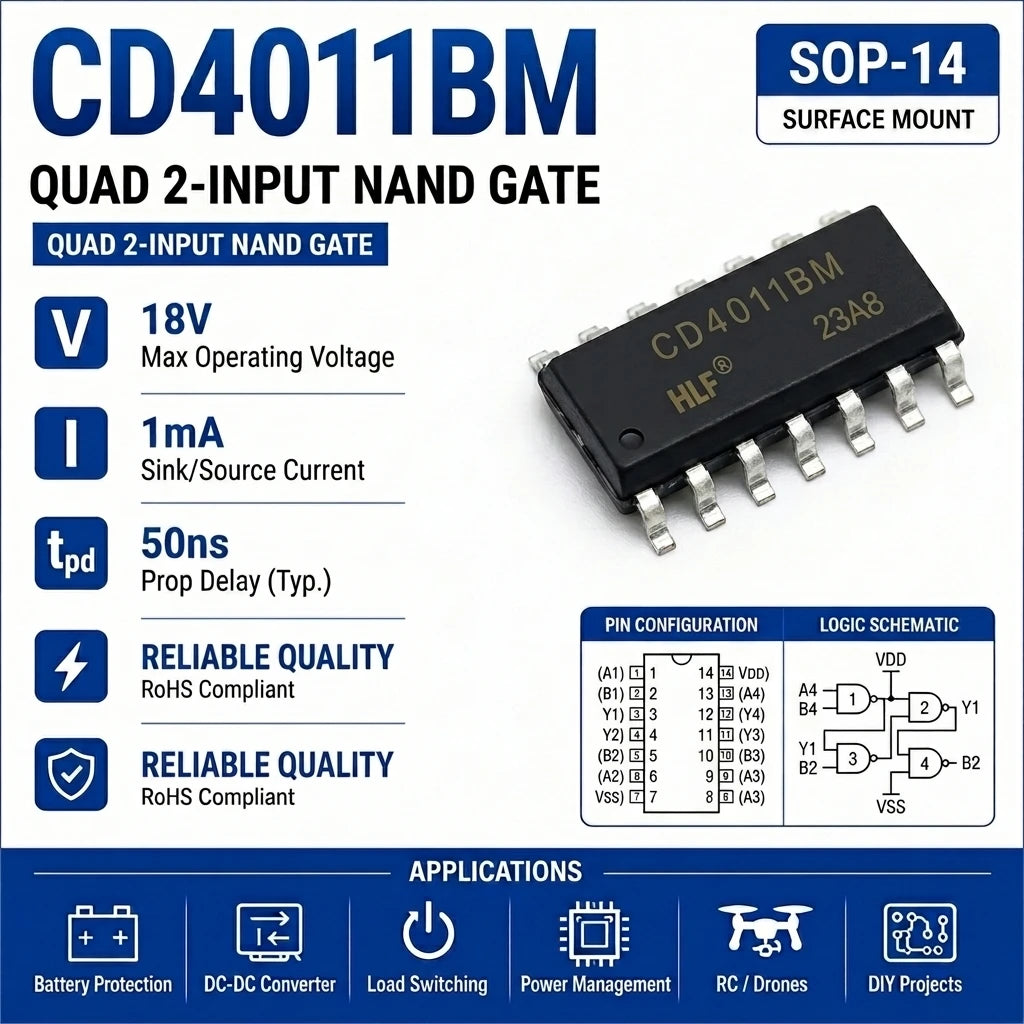 (10 pcs) CD4011BE DIP-14/CD4011BM SOP-14 CD4011 NAND Gate Quad 2-Input CMOS 3V-18V