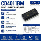 (10 pcs) CD4011BE DIP-14/CD4011BM SOP-14 CD4011 NAND Gate Quad 2-Input CMOS 3V-18V
