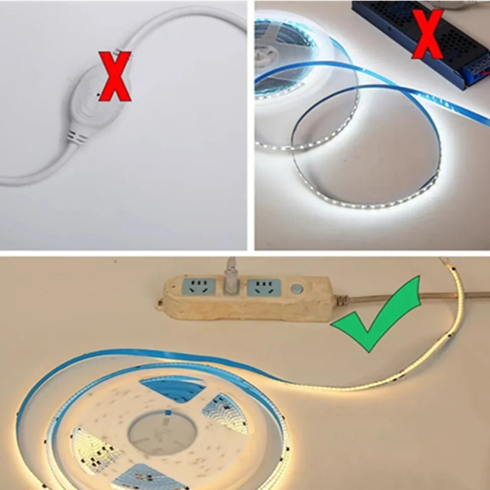 5m 10m 20m 30m COB LED Strip Light 220V Flex Tape Lamp with IC Chip High Bright 240 LEDs Linear Lighting RA90 Warm Natural White