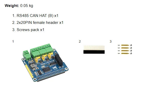 Waveshare Isolated RS485 CAN HAT (B) For Raspberry Pi, 2-Ch RS485 and 1-Ch CAN, Canbus, for Raspberry Pi 5/4B/3B