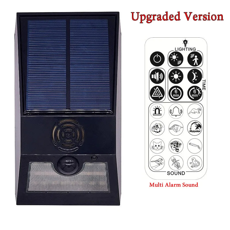 Multi-Function Solar PIR Motion Sensor Alarm Light Remote Control 129dB Siren For Home Garden Shed Caravan Farm Security Lamp