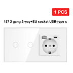 NYWP EU 86*86mm 1Gang 2Way Dual Touch Switch Tempered Glass Panel Stair Switch Bedroom Sensor Switches Cross No Need WI-FI