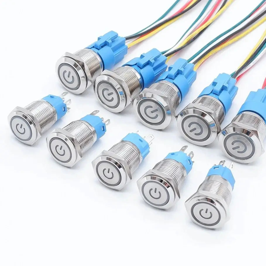 5PCS 16/19/22MM Waterproof Metal Push Button Switch LED Light Momentary Latching Car Engine Power Switch Socket 5V 12V 24V 220V