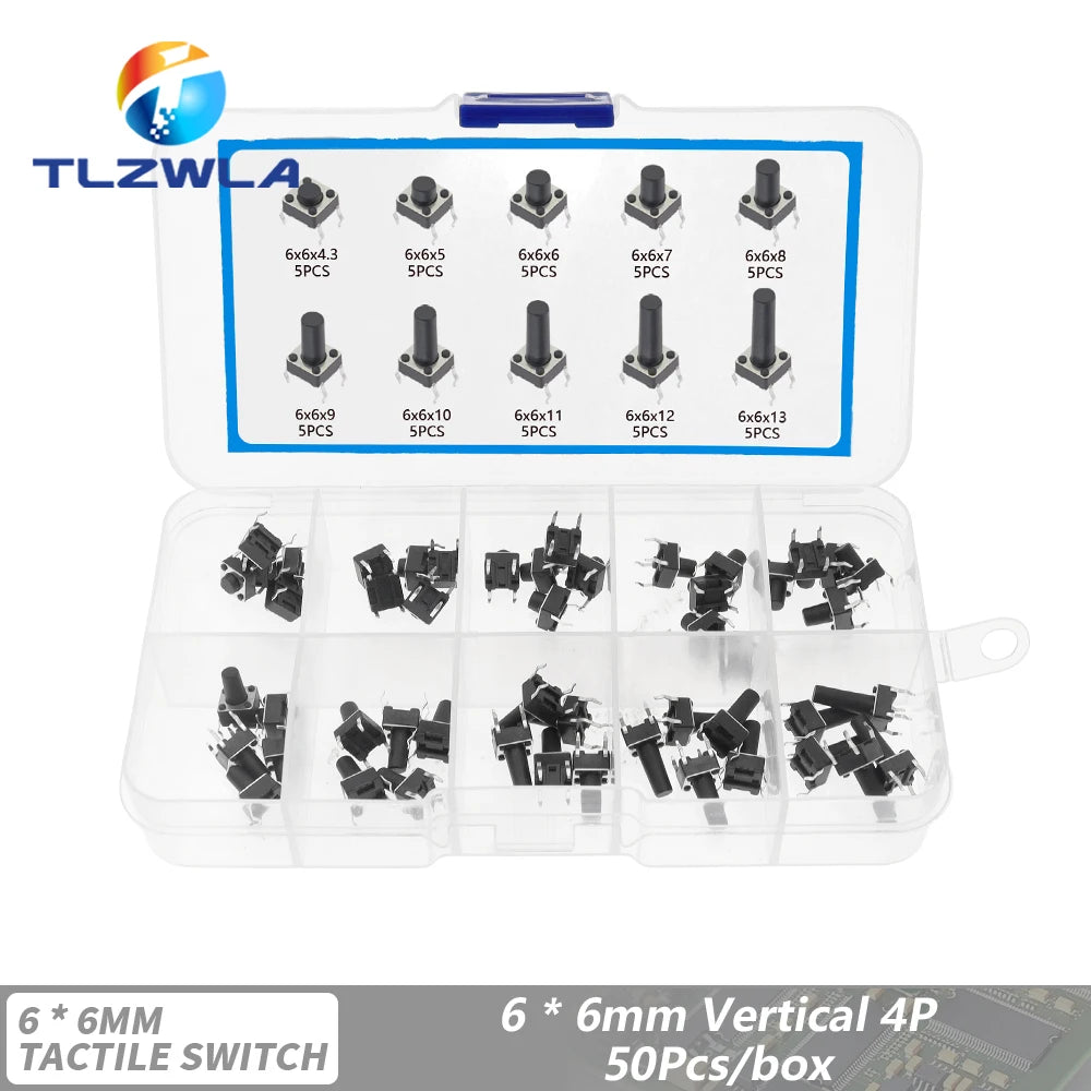 10 Models 6*6 Tact Switch Tactile Push Button Switch Kit Height: 4.3 5~13MM DIP 2P/4P Micro Switch 6x6 Key Switch