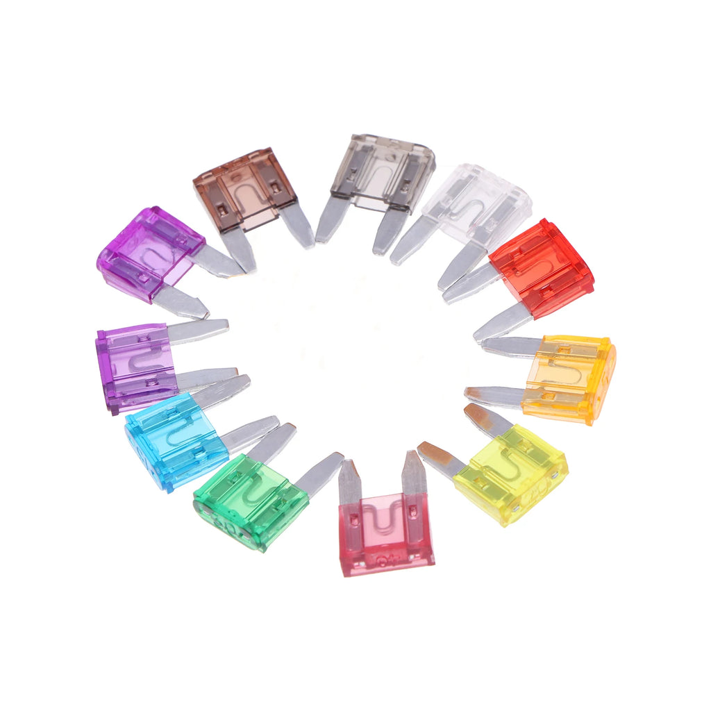 100/50/10pcs Small Mini Car Blade Fuses Zinc Auto Fuse Assortment Electric Fuse Set 2A 3A 5A 7.5A 10A 15A 20A 25A 30A 35A 40A