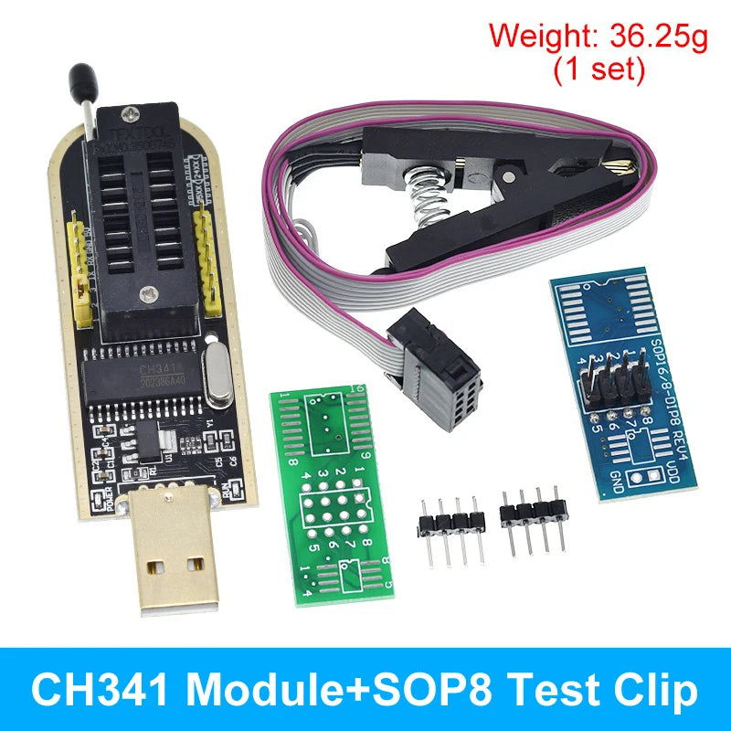 CH341B CH341 24 25 Series EEPROM Flash BIOS USB Programmer Module SOIC8 SOP8 Test Clip For EEPROM 93CXX / 25CXX / 24CXX DIY KIT