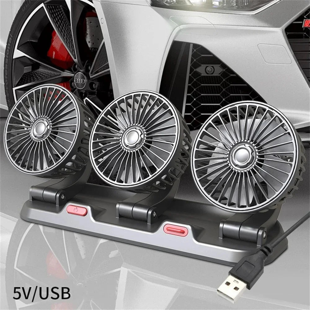 Car Fan 5V 12V 24V Car Cooling Fan 360° Adjustable Dual Head Air Fan USB 2Speeds Automotive Electric Fan For Dashboard RV Truck