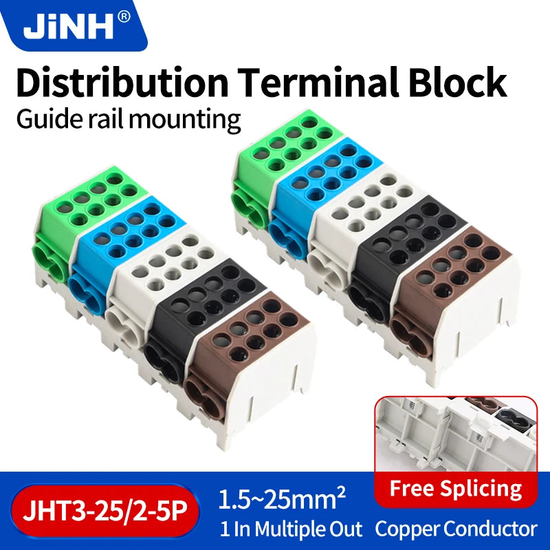 JINH DIN Rail Mount Stackable Hexagonal JHT3 Power Distribution Block Modular Heavy-Duty Cable Splicing Junction Box