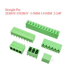 10PCS/Pairs 2EDG 15EDG 3.5MM 3.81MM  PCB Screw Terminal Block Connector Pulg  Header Socket  Green Phoenix Terminal Block 2-24P