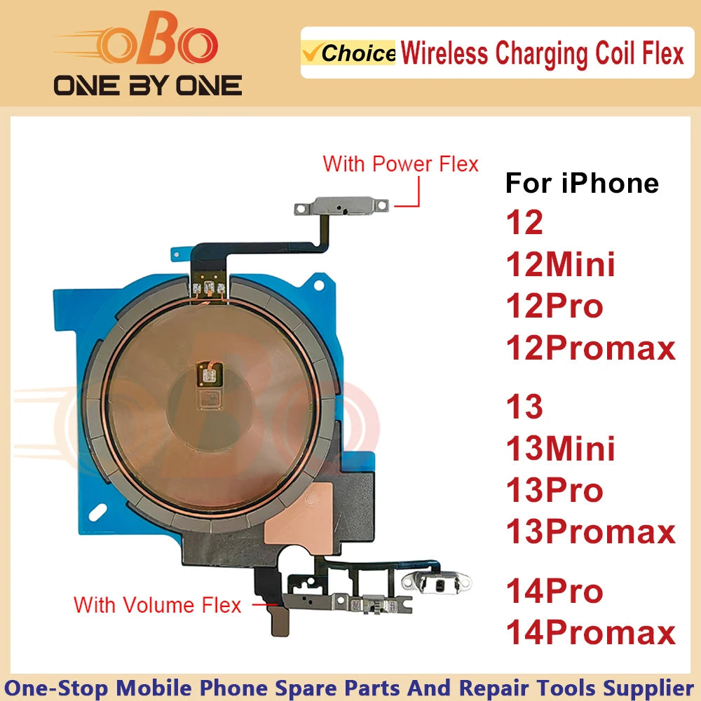 Wireless Charging Coil Sticker With Power Volume Flex Cable For iPhone 12 13 Mini 14 Pro Max Wireless Charger Panel Repair (1PC)