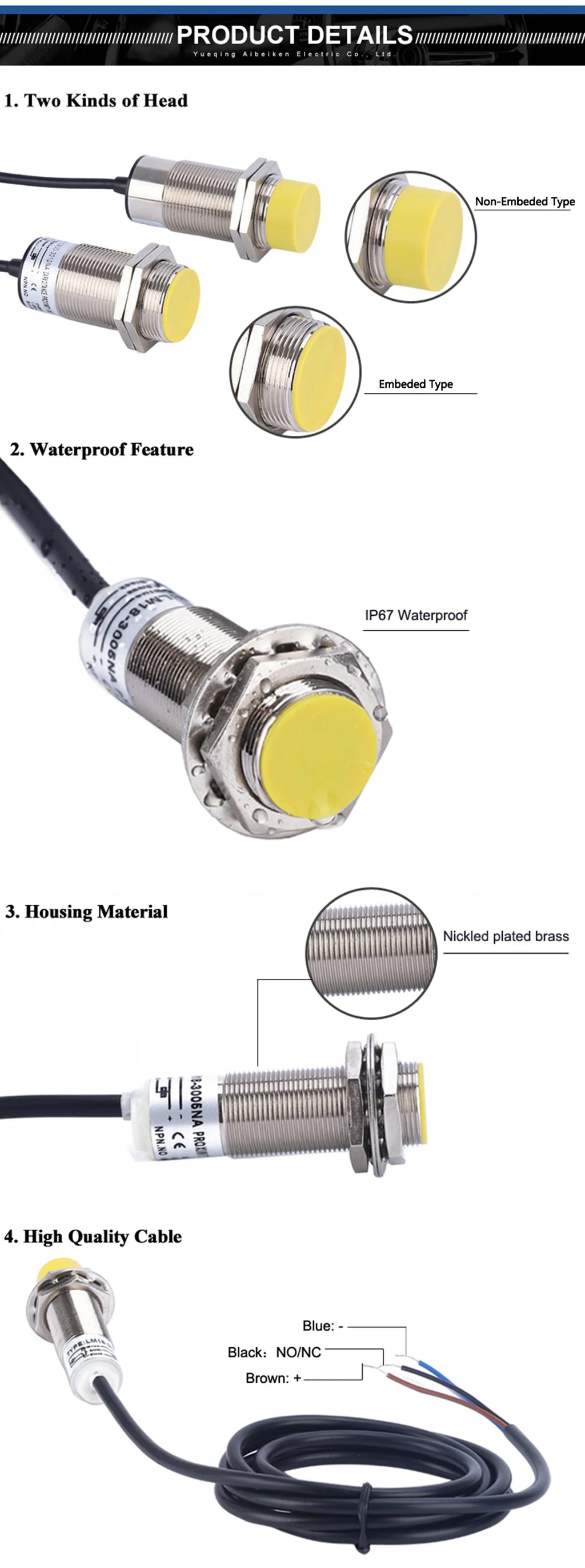 LJC12A3 12MM Capacitive Type Waterproof Proximity Sensor Switch DC6-36V with 5mm Detection Distance NPN/PNP Output Sensor