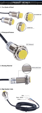 LJC12A3 12MM Capacitive Type Waterproof Proximity Sensor Switch DC6-36V with 5mm Detection Distance NPN/PNP Output Sensor