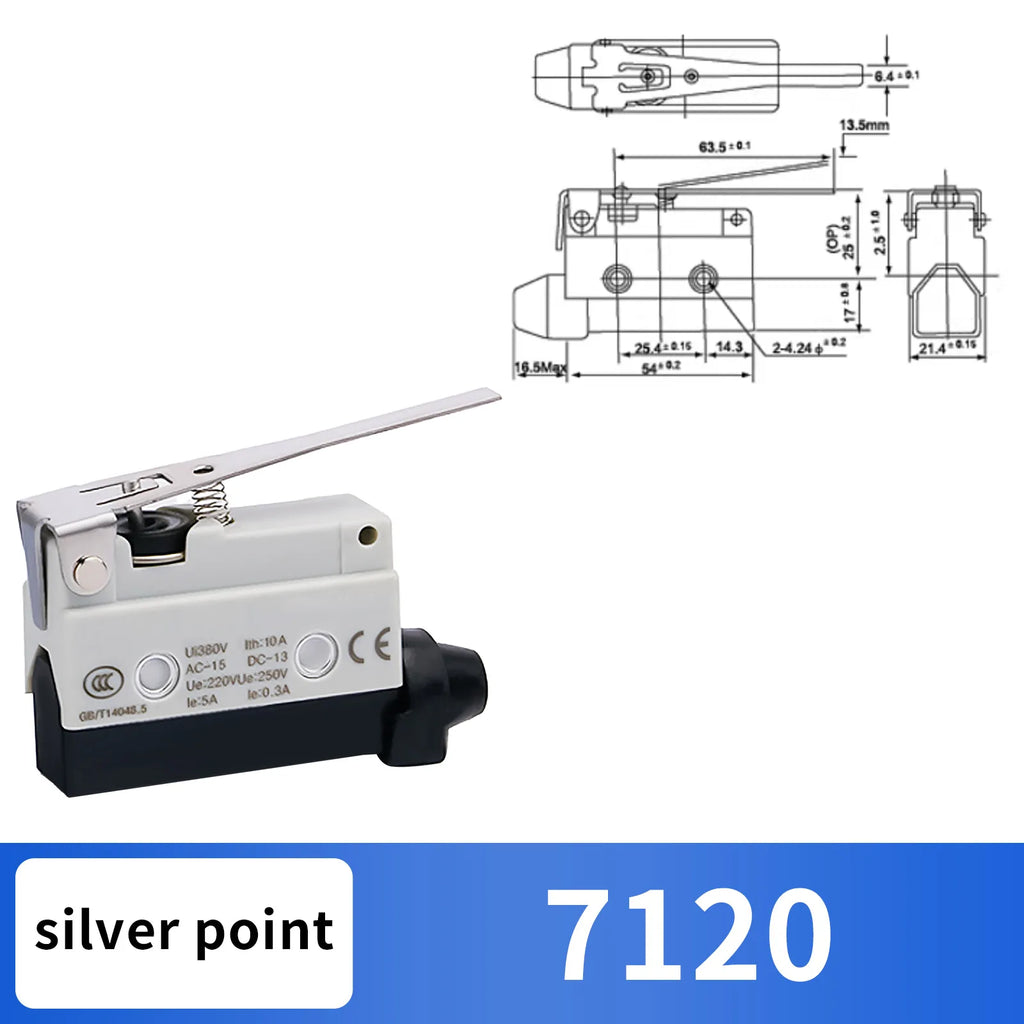 10Pcs Horizontal Limit Switch Long Hinge Roller Lever Momentary SPDT 1NO 1NC 380V 10A Industrial Travel Position Switch IP54