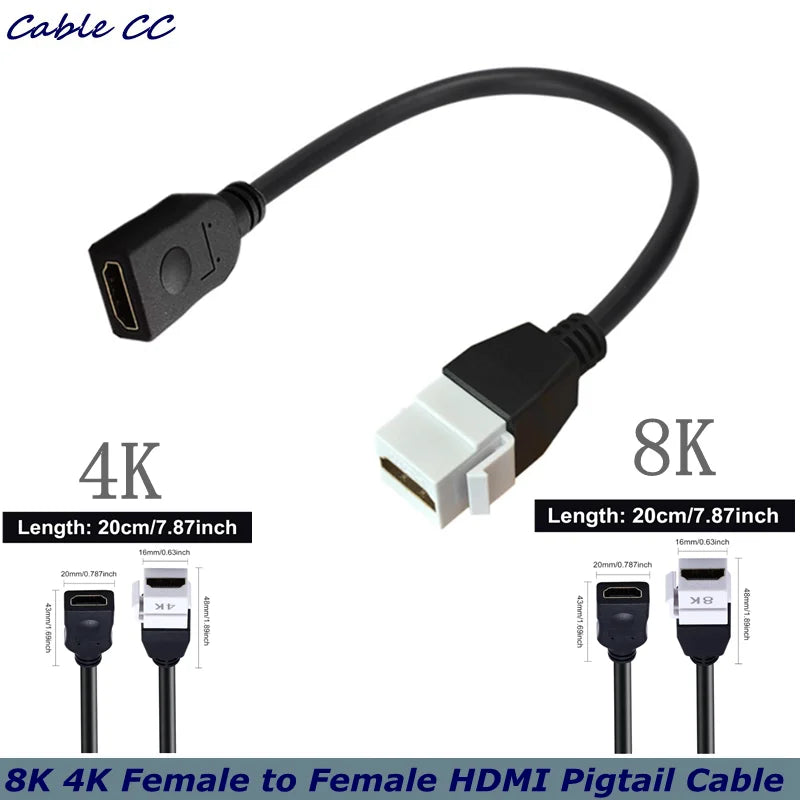 0.2m 4K 8K HDMI Compatible Female to Female Keystone Wall Plug-in Card Buckle Direct insertion Panel Connection Cable