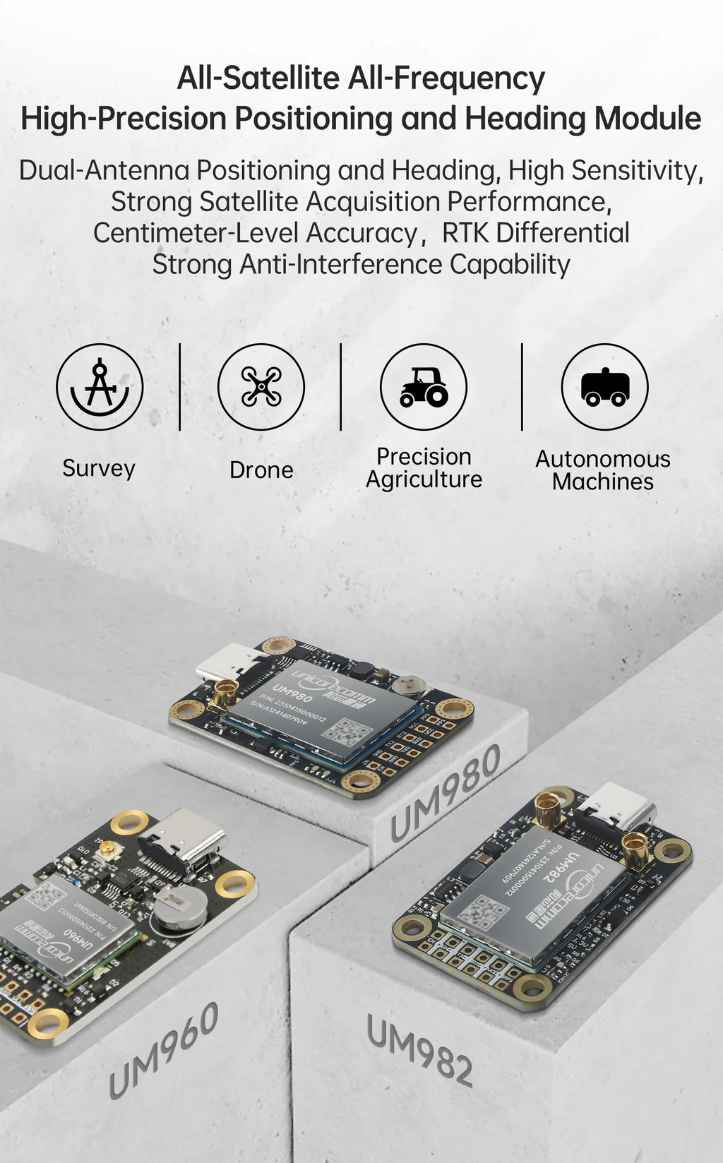 WITMOTION UM982 GNSS Receiver RTK Module ZED-F9P UM980 Sensor GPS BDS GLONASS /Galileo For High Accuracy Drones Positioning