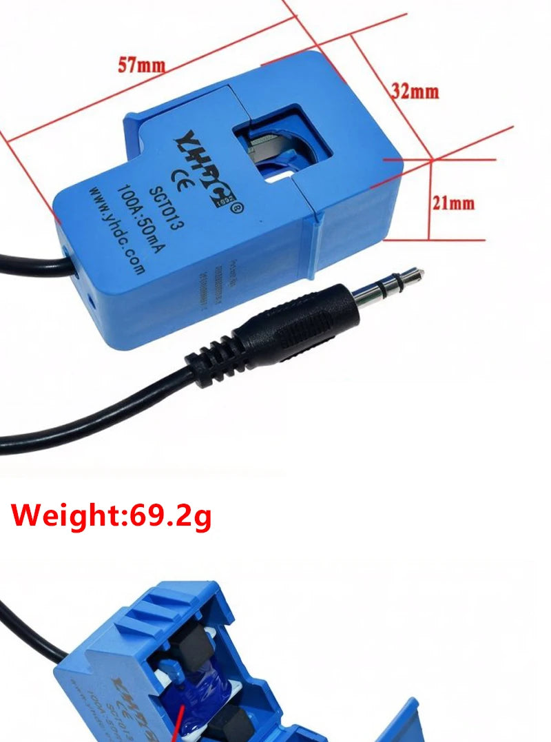 SCT-013 Split Core Current Transformer 5A 10A 15A 20A 30A 50A 60A 100A Multi-range Non-invasive Clip-on AC Current Sensor