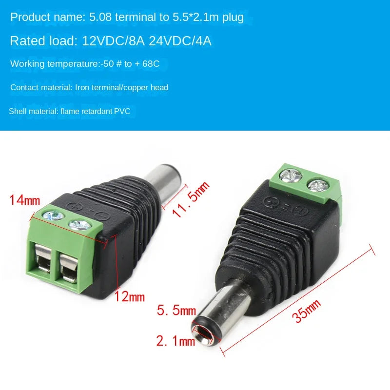 2PCS DC5.5 * 2.1/2.5mm DC Power Socket with No Welding Male and Female Adapter DC005 Adapter Terminal