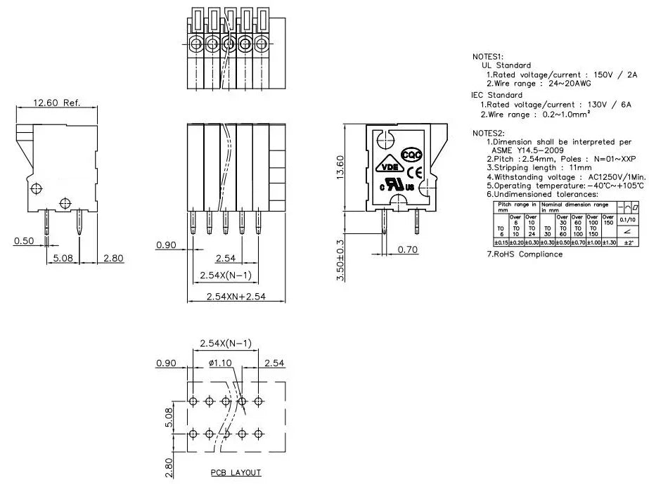 KF141V KF141R KF142V KF142R 2.54mm 5.08mm 7.62mm Push-in Spring Terminal Block Straight/Angled Pin PCB Connector FFKDS/V FFKDS/H
