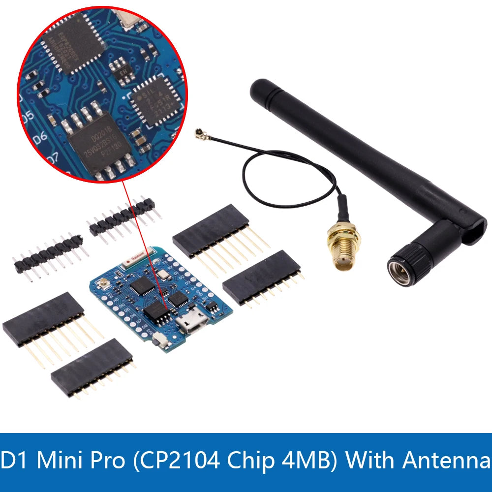 WeMos D1 Mini Pro V3.0 NodeMcu 4MB/16MB Bytes Lua WIFI Internet of Things Development Board Based ESP8266 CH340G V2 With Antenna