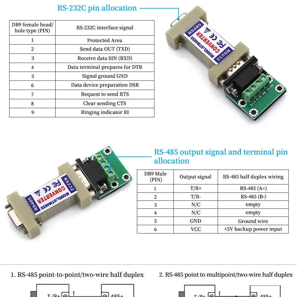 RS232 to RS485 Converter rs232 rs485 Interface Serial Adapter 232 485 Female Adapter