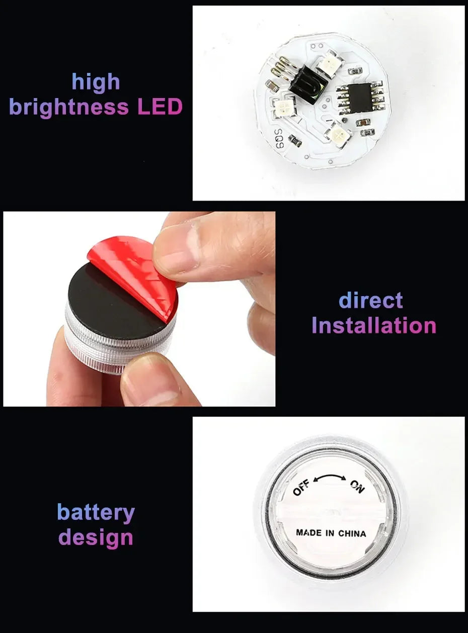 Wireless Adhesive LED Car Interior Ambient Light Remote Control Decor Auto Roof Foot Atmosphere Lamp Bicycle Tail Light