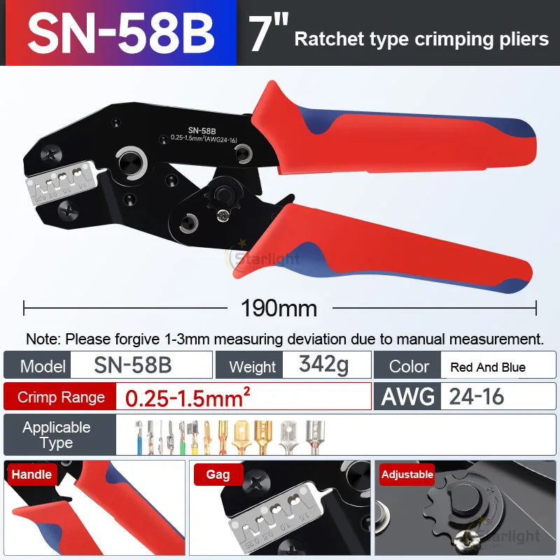 SN-58B 2549 2546B Crimping Tool For Solar & Coax Connectors Dupont JST MOLEX Terminals,No/Pre Insulated Ferrules,Butt Connectors