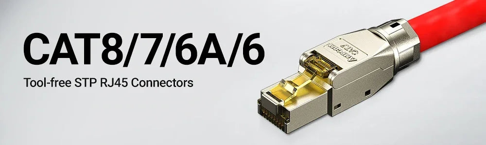 AMPCOM Tool-less RJ45 Connector, CAT8/7A/7/6A/6 Tool Free Reusable Termination Plugs Shielded Ethernet Field Modular PLug