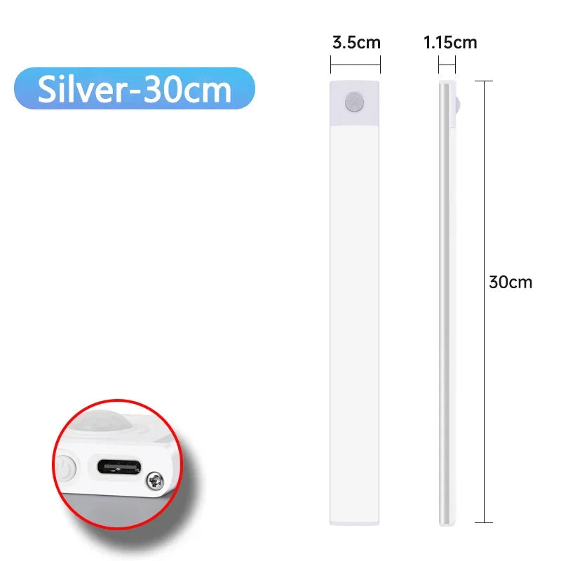 1Pc Cabinet Light USB Rechargeable Motion Sensor Ultra-thin Night Light For Home Corridor Stairs Kitchen Bedroom Wardrobe Indoo