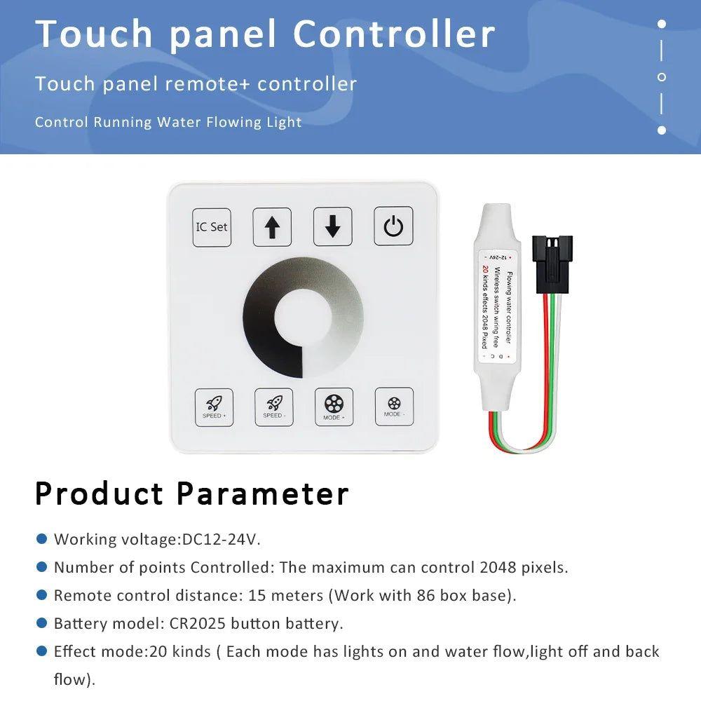 COB Horse Race LED Strip 24V WS2811 Running Water Flowing Light 360LEDs/m RF Touch Panel Controller 5M for Home Decoration