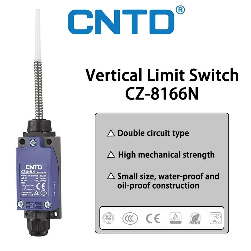 CNTD Momentary Miniature Travel Switch Spring Stick Rod Enclosed Limit Switch CZ-8166N Vertical Limit Switch IP65