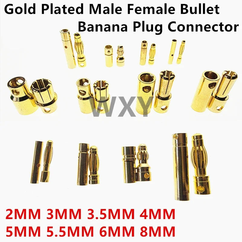 5/10Pairs 2MM 3MM 3.5MM 4MM 5mm 5.5mm 6mm 8mm Gold Plated Male Female Bullet Banana Plug Connector For ESC Battery Motor