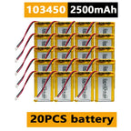 103450 3.7V 2500mAh Polymer Lithium Rechargeable Battery JST PH 2.0mm 2Pin Plug for Camera GPS Navigator MP5 Bluetooth Headset
