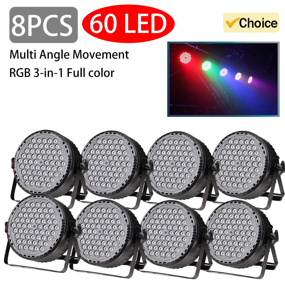 8PCS 60LED Par Light RGB Stage Light DMX512 Sound-Activated DJ Disco Light Wedding Festival Bar Atmosphere Light Audience Light