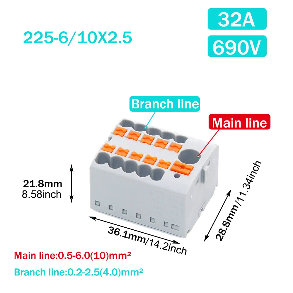 1PCS Wire Electrical Connectors PTFIX 2.5mm Wire Merging And Branching Device Push-in Terminal Block Connector Mount On Din Rail