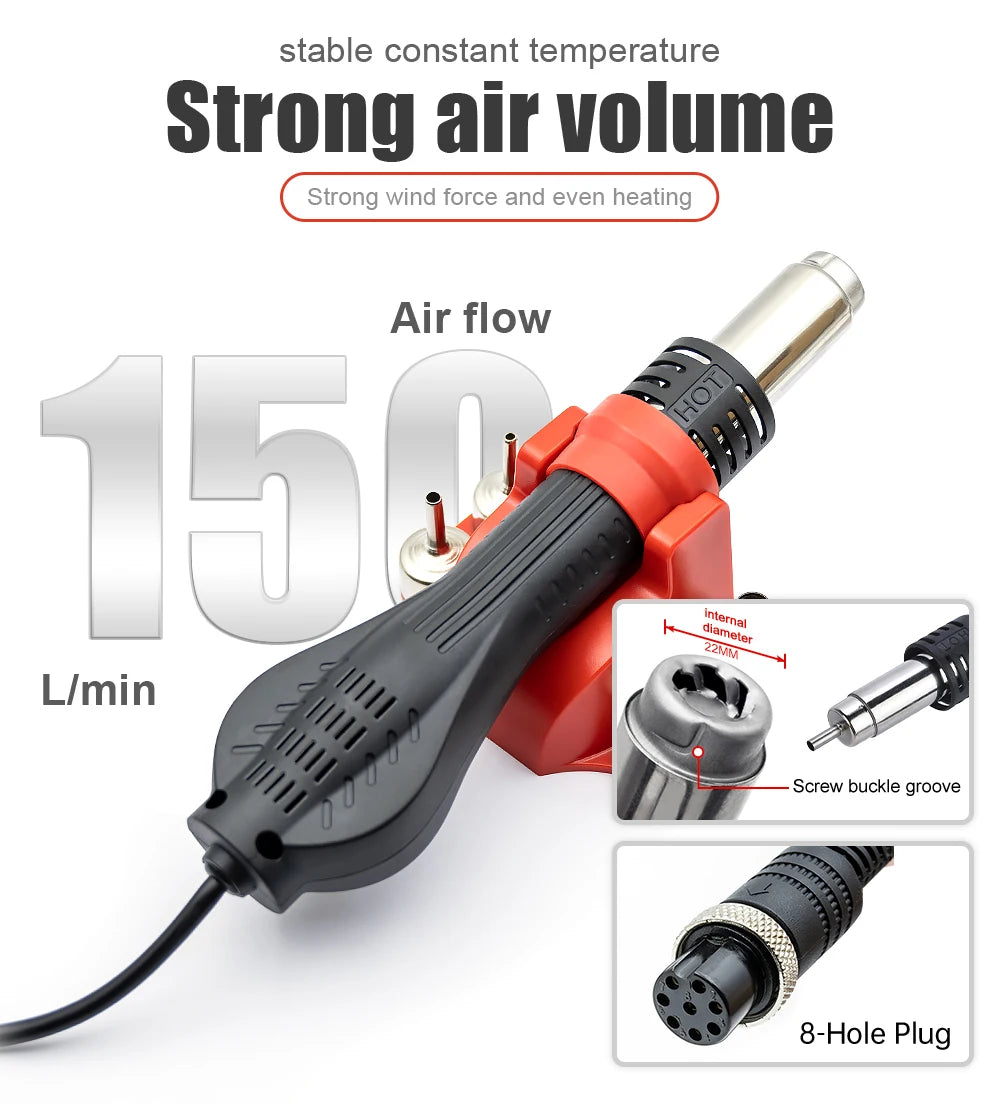 JCD 8858A Micro Hot Air Gun 750W Soldering Rework Station LCD Digital Display Hair Dryer Welding Repair Tools BGA SMD Heat Gun