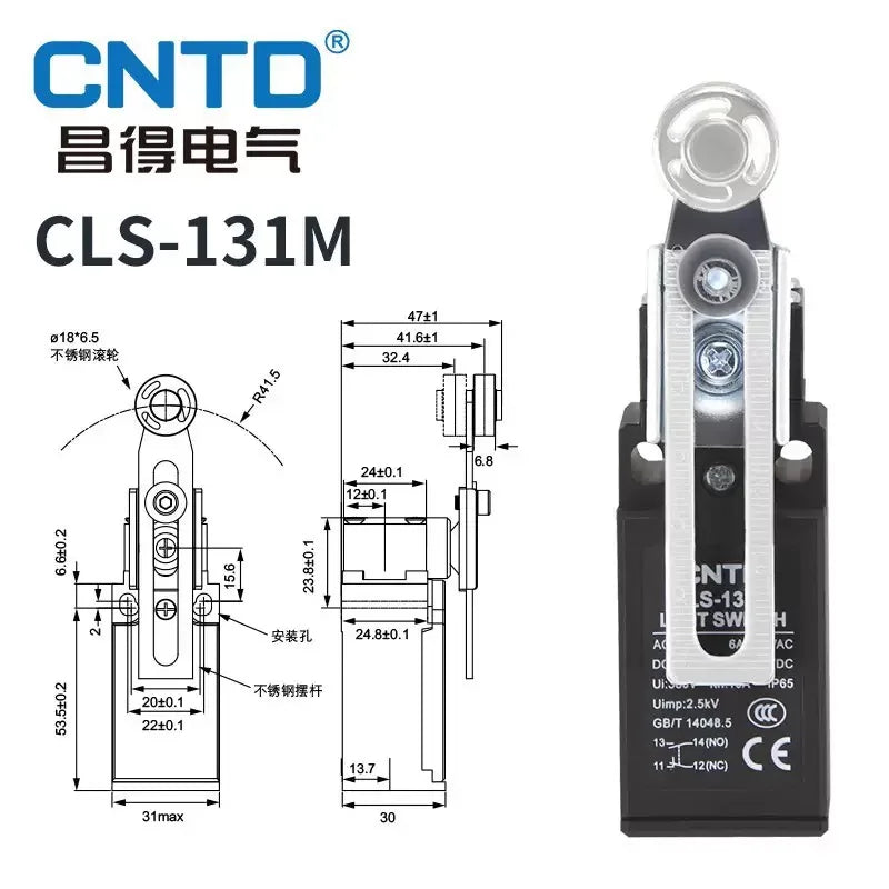 CNTD CLS-131M Limit Switch IP65 Waterproof Oilproof 1NO 1NC Snap Action 6A AC250V 0.3A DC220V Dual Circuit Long Life Compact