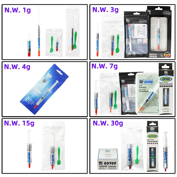 Net Weight 1/3/7/15/30 Grams Gray GD900 Thermal Conductive Grease Paste Plaster Heat Sink Commpound for CPU LED SSY BAS BR BX CB
